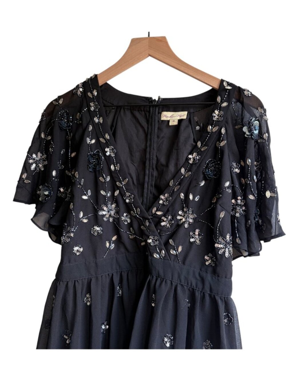 Frock & Frill Floral Embellished Beaded Black Dress Size 16 Evening Formal - Picture 2 of 4